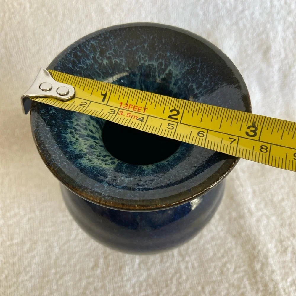 🖤 Beautiful Galaxy Blue Glaze Hand Thrown Studio Pottery Vase Artist Signed